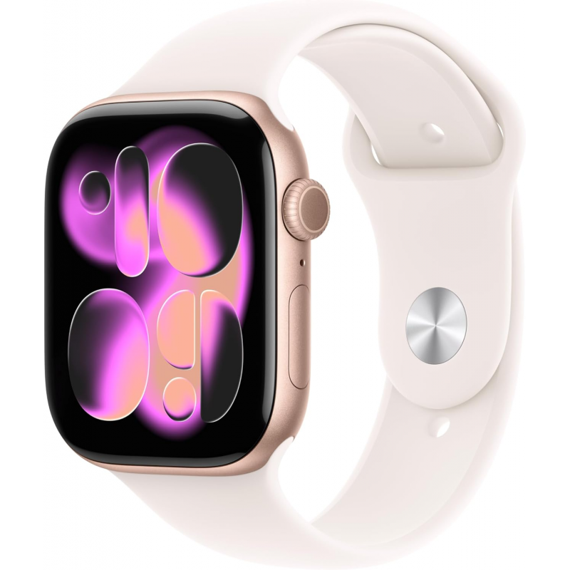 Apple Watch Series 11 (GPS 42 mm) Montre connectée avec boîtier Or Rose et Bracelet Sport Rose Tendre (M/L)