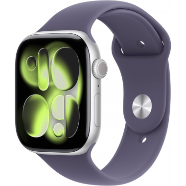 Apple Watch Series 11 (GPS 42 mm) Montre connectée avec boîtier Argent et Bracelet Sport Brume Violette (M/L)