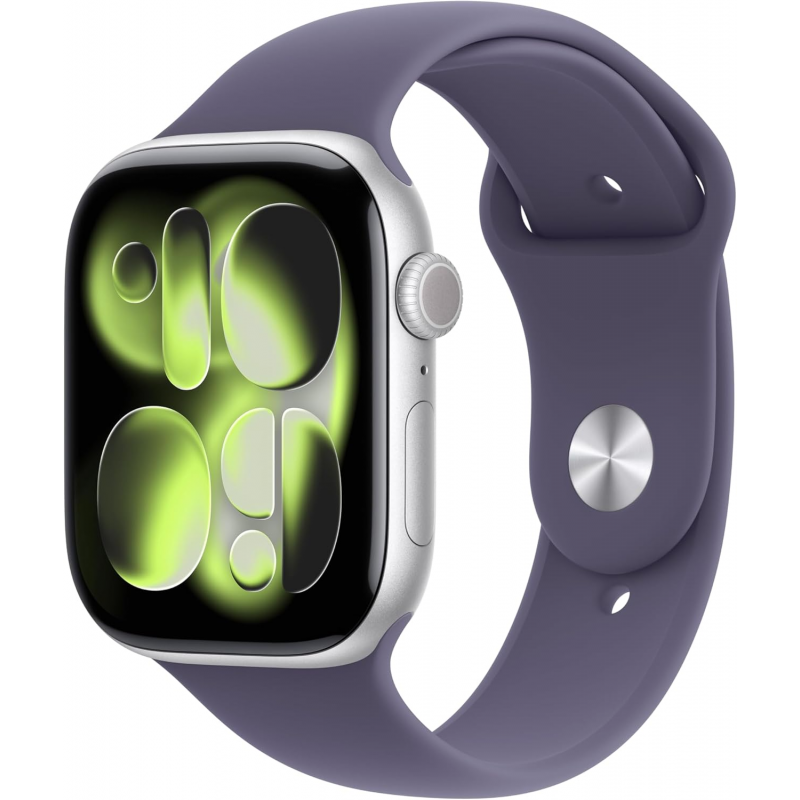 Apple Watch Series 11 (GPS 42 mm) Montre connectée avec boîtier Argent et Bracelet Sport Brume Violette (M/L)