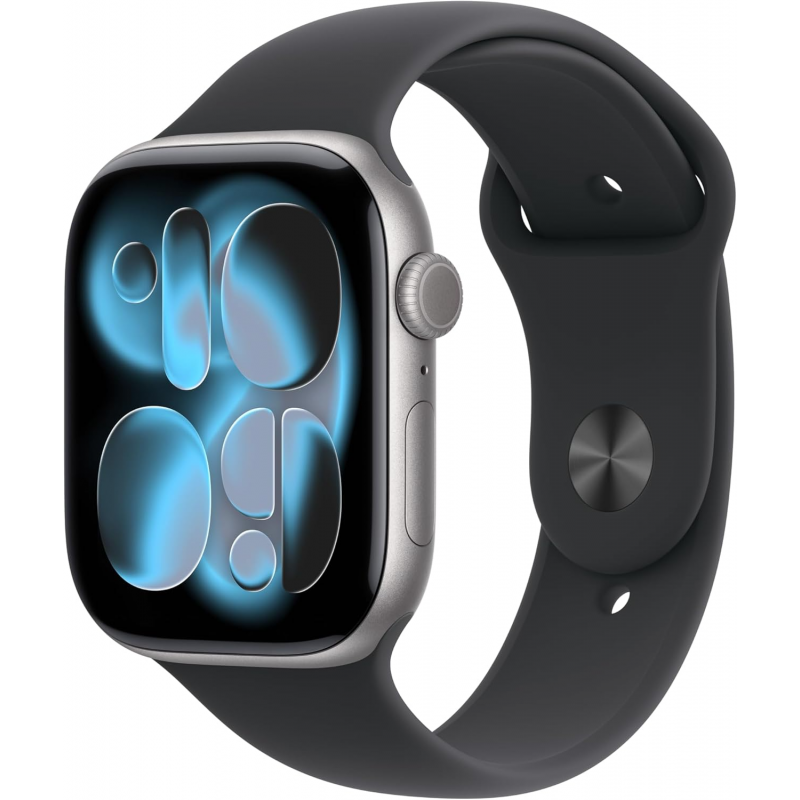 Apple Watch Series 11 (GPS 46 mm) Montre connectée avec boîtier Gris sidéral et Bracelet Sport Noir (M/L)