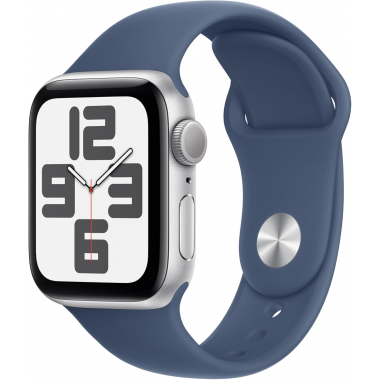 Apple Watch SE 2024 2ème génération (GPS, 44mm) - Boîtier en aluminium argenté avec bracelet sport en denim S/M Apple Watch SE 2024 2ème génération (GPS, 44mm) - Boîtier en aluminium argenté avec bracelet sport en denim S/M