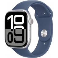 Apple Watch Series 10 (GPS, 42mm) - Boîtier en aluminium argenté avec bracelet sport Denim M/L Apple Watch Series 10 (GPS, 42mm) - Boîtier en aluminium argenté avec bracelet sport Denim M/L