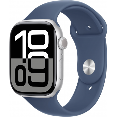 Apple Watch Series 10 (GPS, 42 mm) - Boîtier en aluminium argenté avec bracelet sport en denim S/M Apple Watch Series 10 (GPS, 42 mm) - Boîtier en aluminium argenté avec bracelet sport en denim S/M