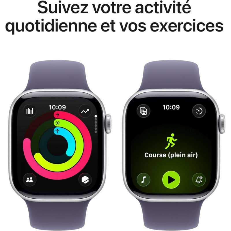 Apple Watch Series 11 (GPS 42 mm) Montre connectée avec boîtier Argent et Bracelet Sport Brume Violette (M/L)