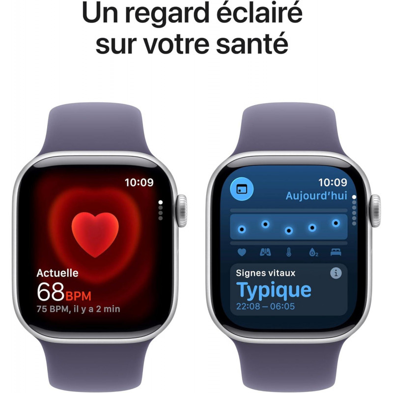 Apple Watch Series 11 (GPS 46 mm) Montre connectée avec boîtier Obsidienne et Bracelet Sport Noir (S/M)