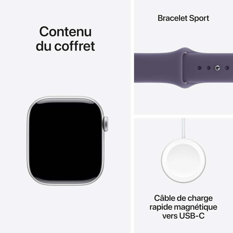 Apple Watch Series 11 (GPS 42 mm) Montre connectée avec boîtier Argent et Bracelet Sport Brume Violette (M/L)