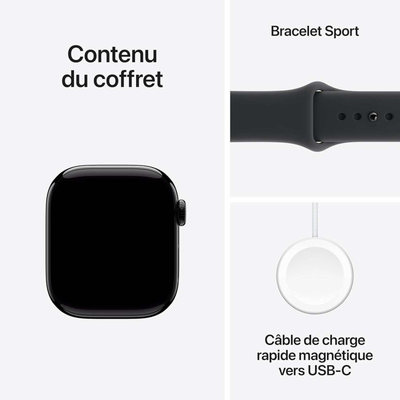 Apple Watch Series 11 (GPS 42 mm) Montre connectée avec boîtier Obsidienne et Bracelet Sport Noir (S/M)
