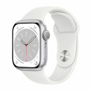 Apple Watch Series 8 (GPS, 41mm) - Aluminium Argent Case avec S/M Bracelet Sport Blanc
