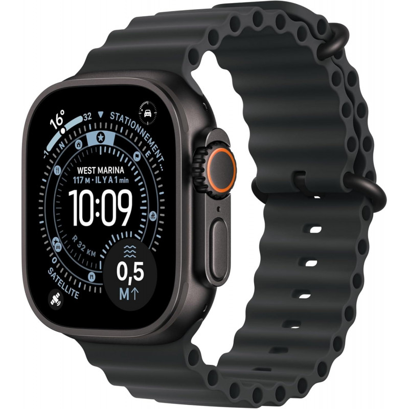 Apple Watch Ultra 3e génération (GPS, 49 mm) - Boîtier en titane noir avec bracelet Black Ocean, taille unique