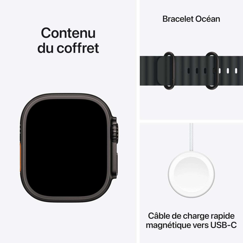 Apple Watch Ultra 3e génération (GPS, 49 mm) - Boîtier en titane noir avec bracelet Black Ocean, taille unique