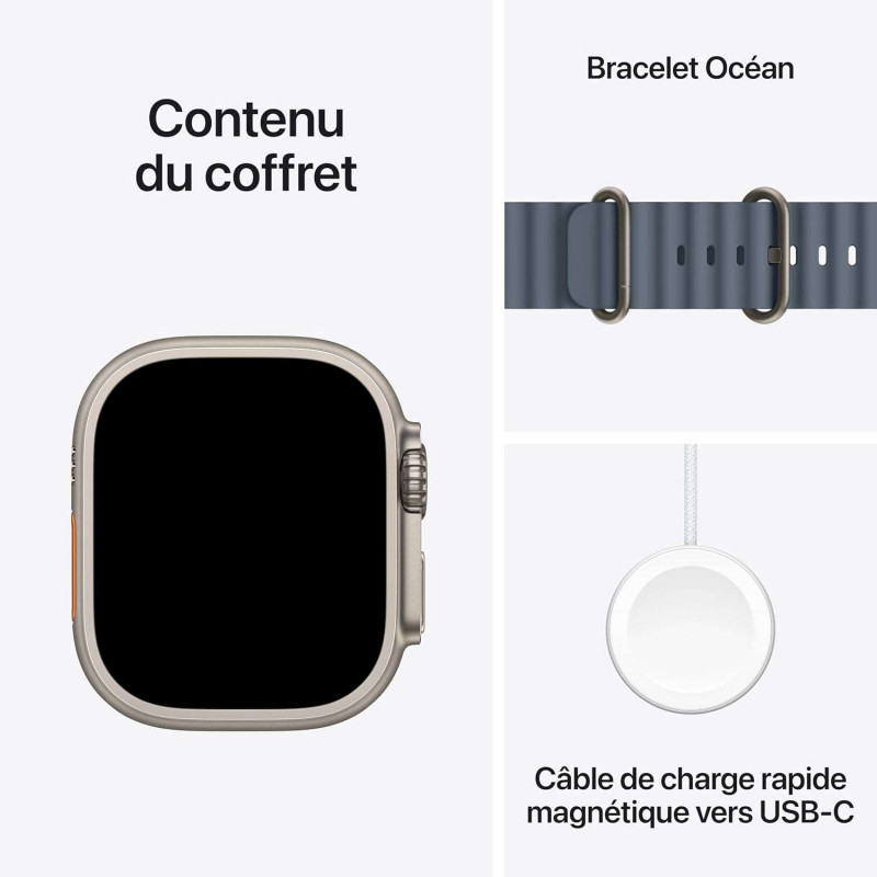 Apple Watch Ultra 3e génération (GPS, 49 mm) - Boîtier en titane naturel avec bracelet bleu océan, taille unique