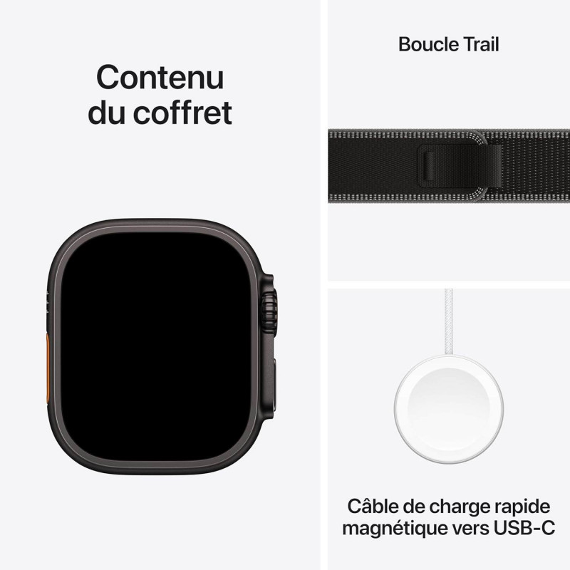 Apple Watch Ultra 3e génération (GPS, 49 mm) - Boîtier en titane noir avec bracelet Trail Loop noir et anthracite S/M