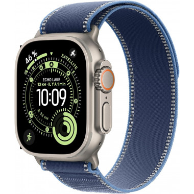 Apple Watch Ultra 3e génération (GPS, 49 mm) - Boîtier en titane naturel avec bracelet Trail Loop bleu et bleu vif, tailles S/M