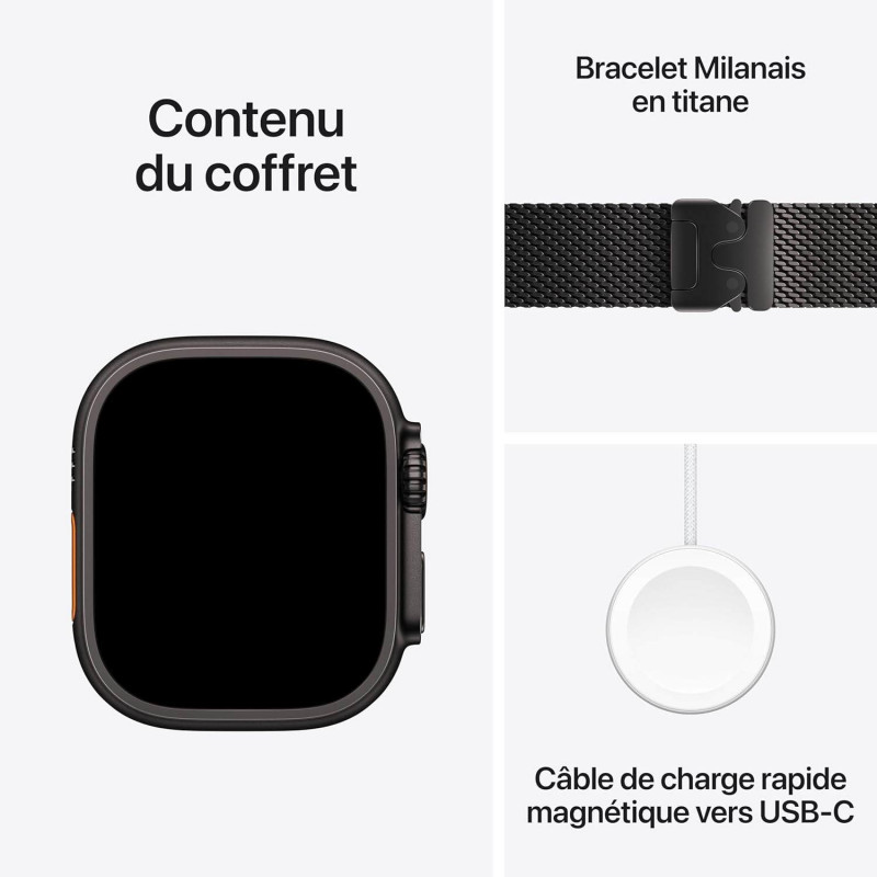 Apple Watch Ultra 3e génération (GPS, 49 mm) - Boîtier en titane noir avec bracelet milanais en titane noir (taille moyenne)