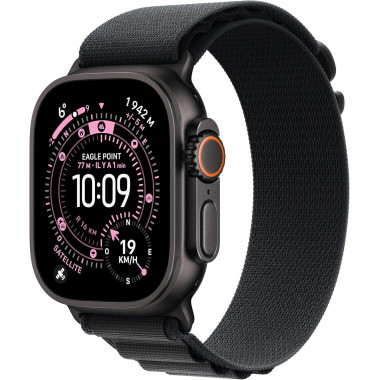 Apple Watch Ultra 3e génération (GPS, 49 mm) - Boîtier en titane noir avec bracelet Alpine Loop noir (taille moyenne)