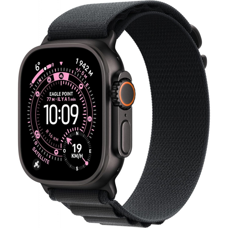 Apple Watch Ultra 3e génération (GPS, 49 mm) - Boîtier en titane noir avec bracelet Alpine Loop noir (taille moyenne)