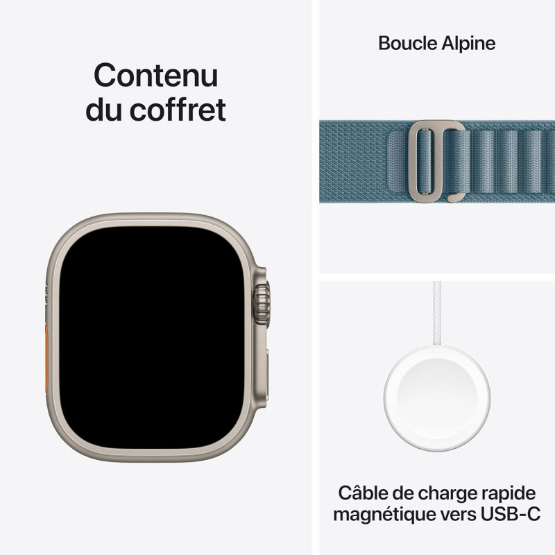 Apple Watch Ultra 3e génération (GPS, 49 mm) - Boîtier en titane naturel avec bracelet Alpine Loop bleu (grand modèle)