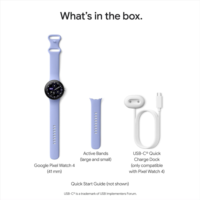 Google Pixel Watch 4 Wi-Fi (41mm) - Polished Silver Aluminium Case with Iris Active Band
