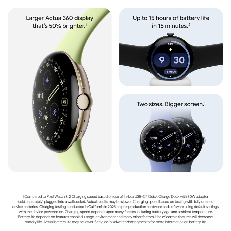 Google Pixel Watch 4 Wi-Fi (41mm) - Polished Silver Aluminium Case with Iris Active Band