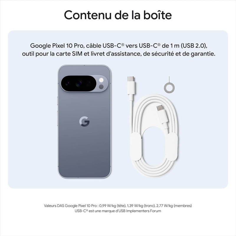 Google Pixel 10 Pro 5G Smartphone (16+256Go) - Quartz Gris