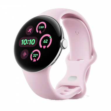 Google Pixel Watch 3 Wi-Fi (41mm) - Boîtier Argent Poli avec Bracelet Quartz Rose Google Pixel Watch 3 Wi-Fi (41mm) - Boîtier Argent Poli avec Bracelet Quartz Rose