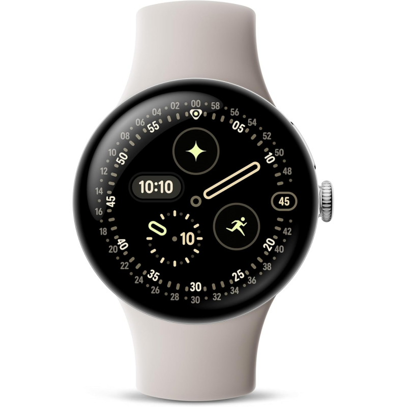 Google Pixel Watch 4 Wi-Fi (45mm) - Polished Silver Aluminium Case with Porcelain Active Band