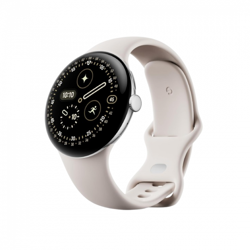 Google Pixel Watch 4 Wi-Fi (45mm) - Polished Silver Aluminium Case with Porcelain Active Band